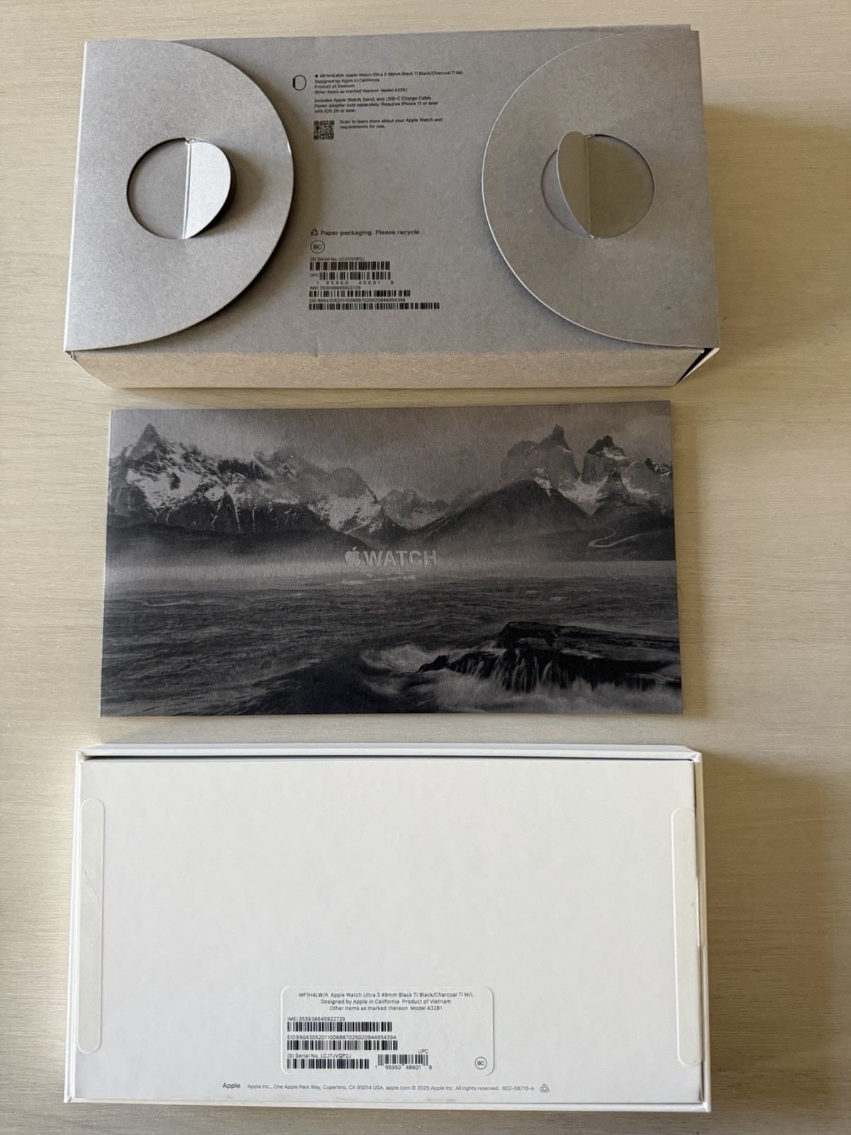 Empty Box Only Apple Watch Ultra 3 49 mm Black Ti Model A3281 Ocean Band Genuine