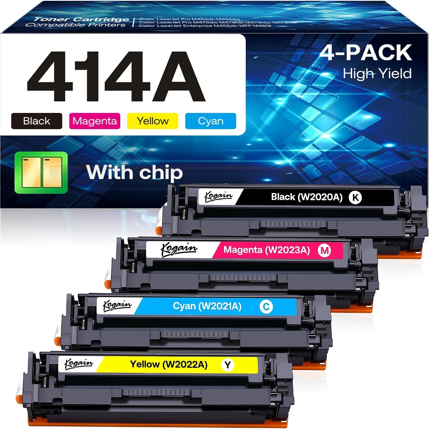 414A Toner Cartridges 4 Pack (with Chip) Compatible Replacement for HP 414A 414X