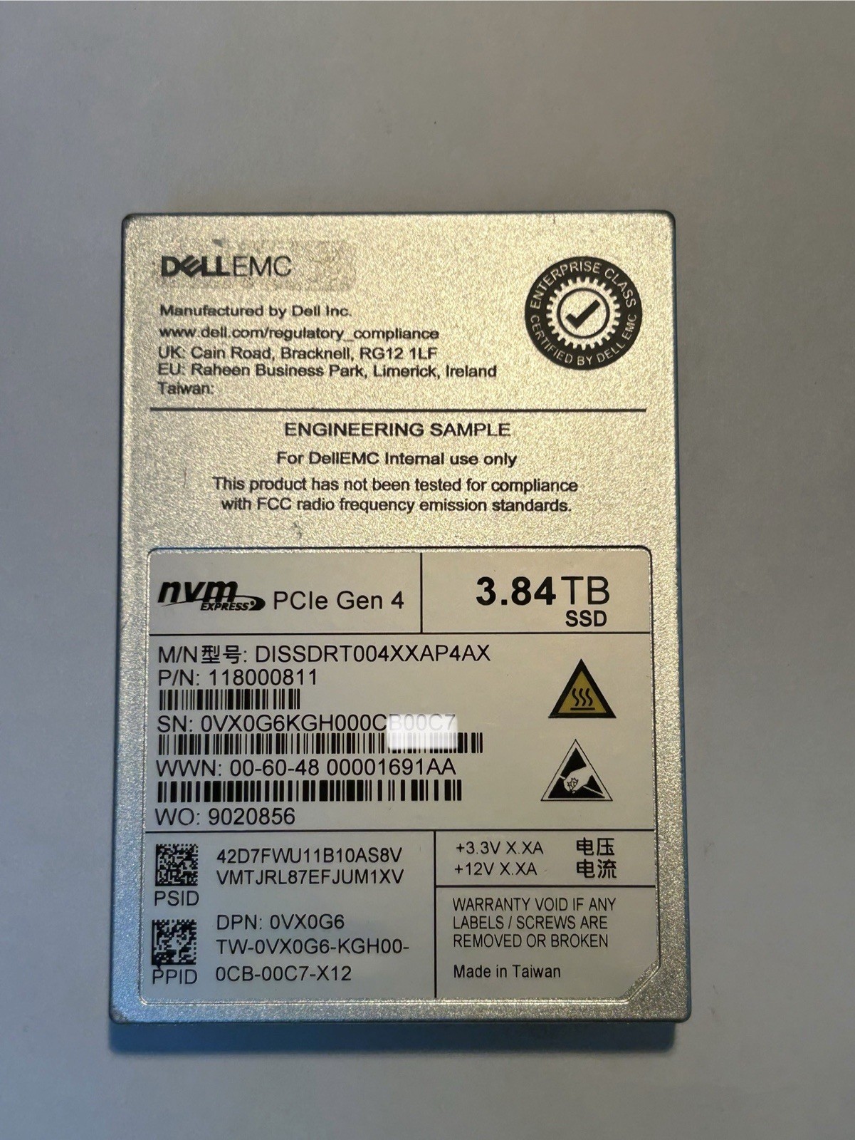 Dell 3.84TB NVMe PCIe Gen4 RI FIPS SSD (ES) DPN: 0VX0G6