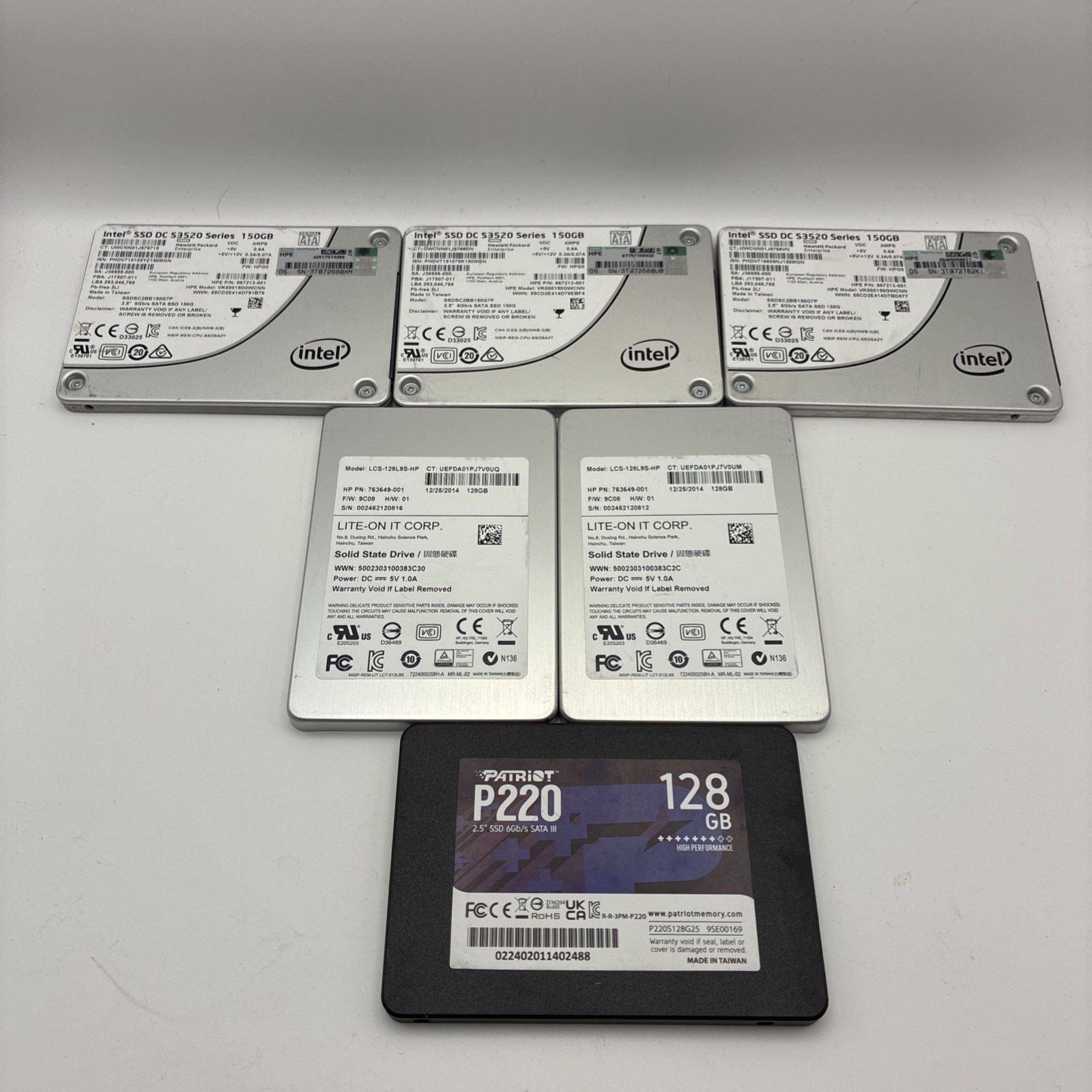 LOT OF 5 128GB 150GB 2.5” Inch SATA SSD Bad Health/SW/No Boot/Dead Mixed *READ*