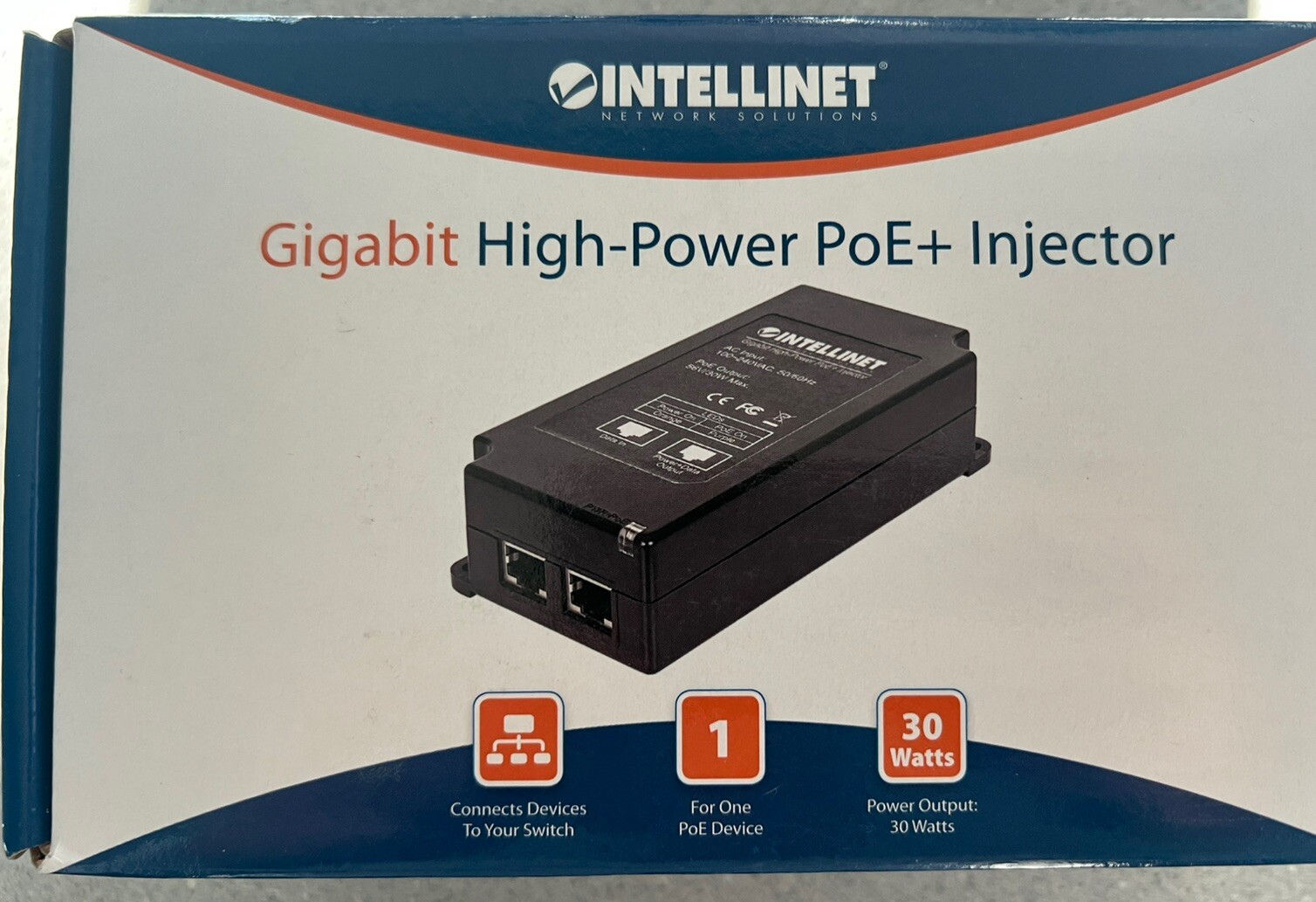 New  Intellinet Gigabit High Power PoE+ Injector 561037