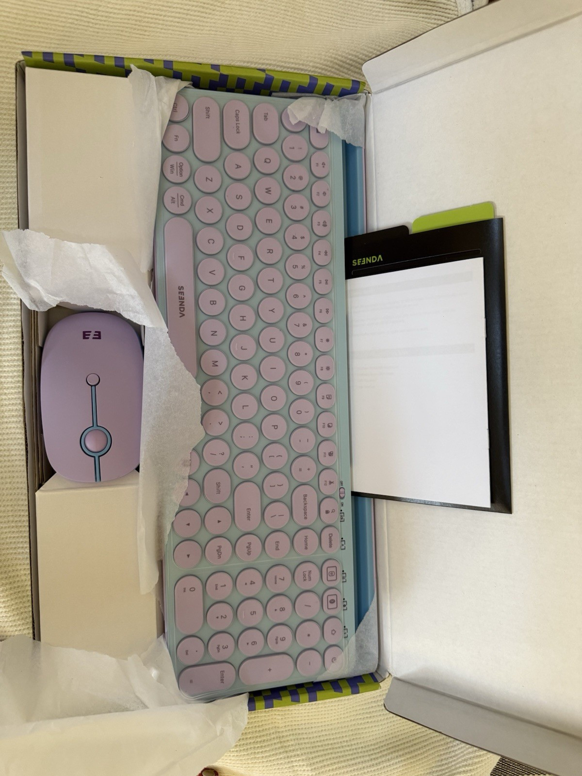 Seenda Bluetooth Wireless Keyboard Mouse Combo Slim Portable Purple Blue