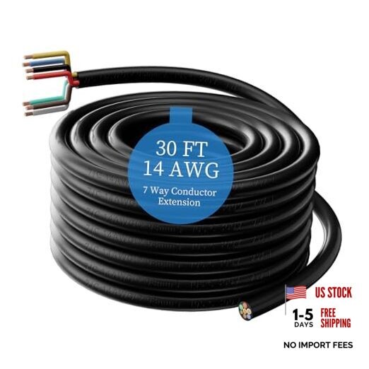 14 Gauge 30 FT 7 Way Trailer Wire Pure Copper Heavy Duty 7 Pin Trailer 30FT