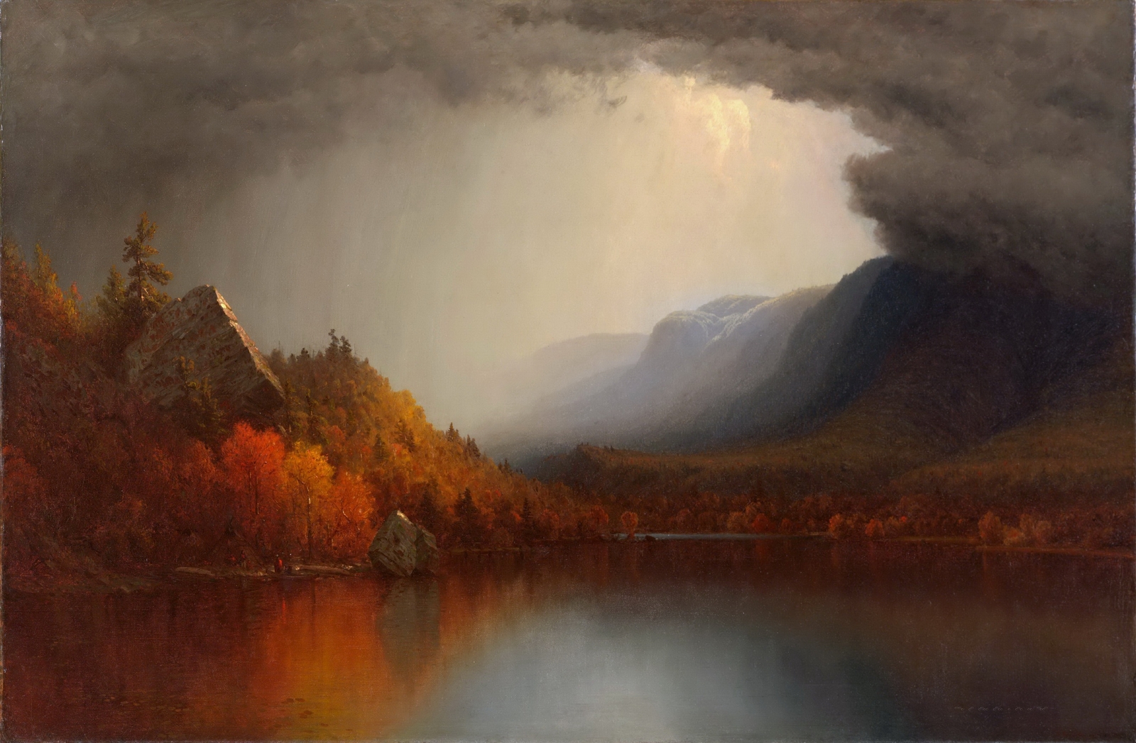 Landscape  lake trees mountain top fall nature painting Custom Gaming Mat Desk