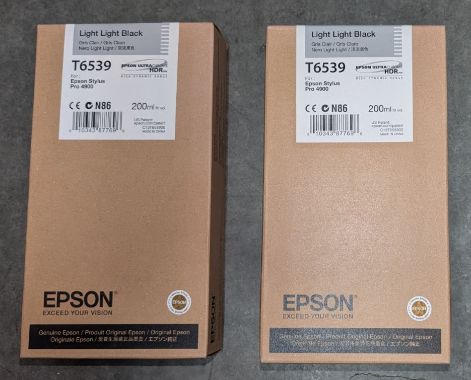 Two New Genuine Epson T6539 200ml Light Light Black Ultrachrome HDR Ink 4900