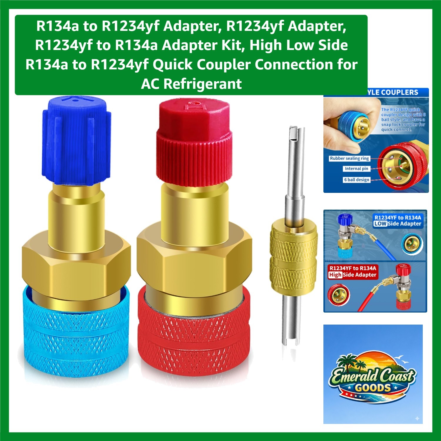 R1234yf to R134A Quick Coupler Set - Durable Brass Adapter for AC Systems