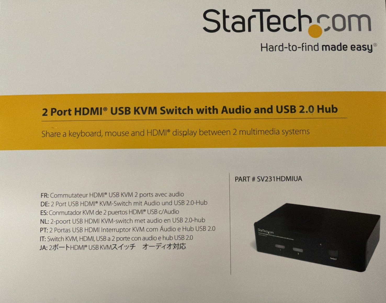 StarTech.com  (SV231HDMIUA) 2-Ports External KVM / audio / USB switch