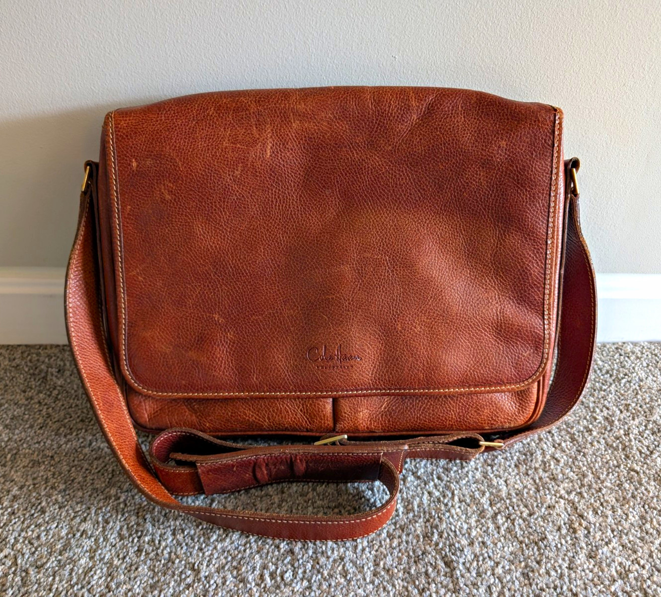 Cole Haan Men's Brown Leather Briefcase Messenger Bag Vintage