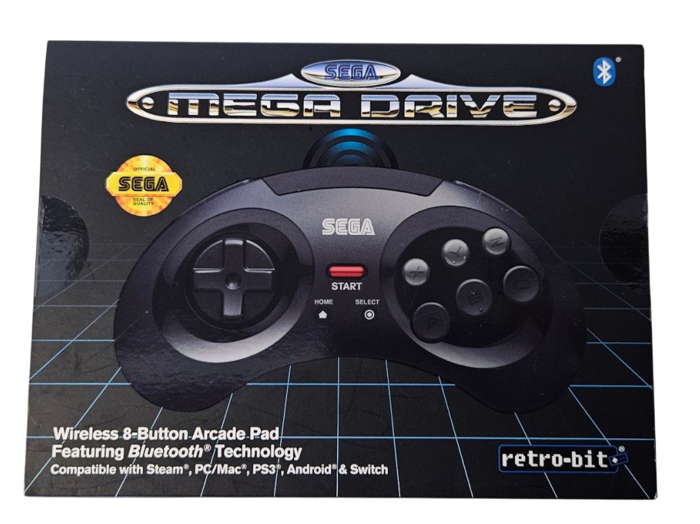 Sega Mega Drive Controller 8 Button Arcade Pad - Bluetooth - Retrobit - Black