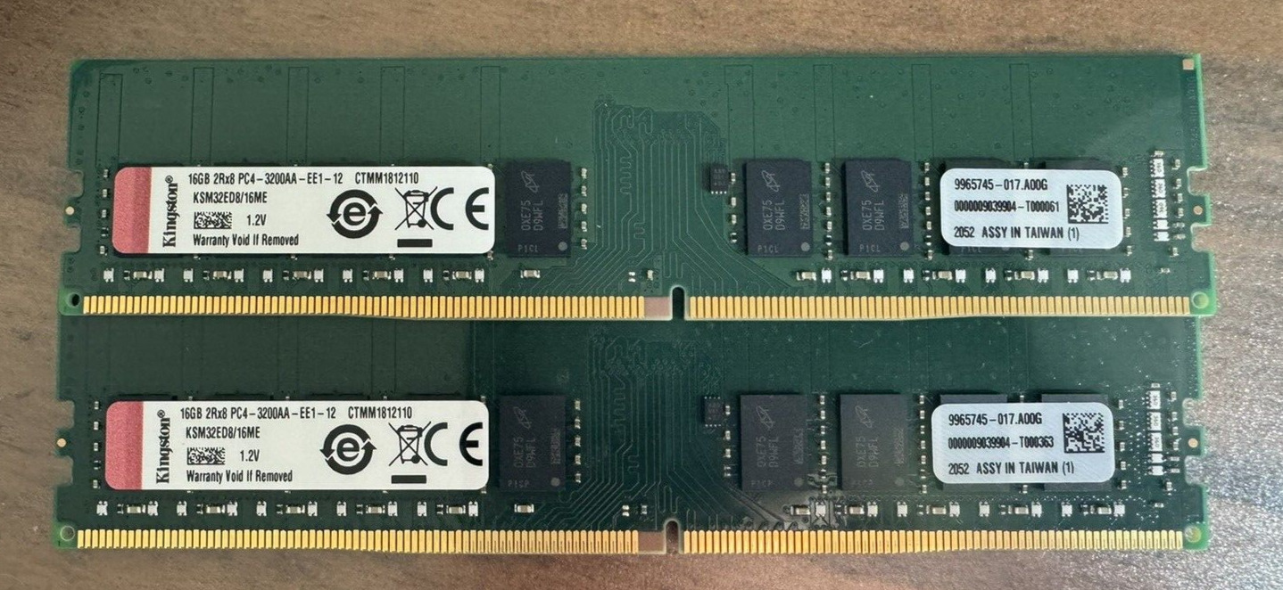 32GB 2x16 Kingston 3200Mhz Unbuffered ECC DDR4 PC4-3200 RAM UDIMM KSM32ED8/16ME