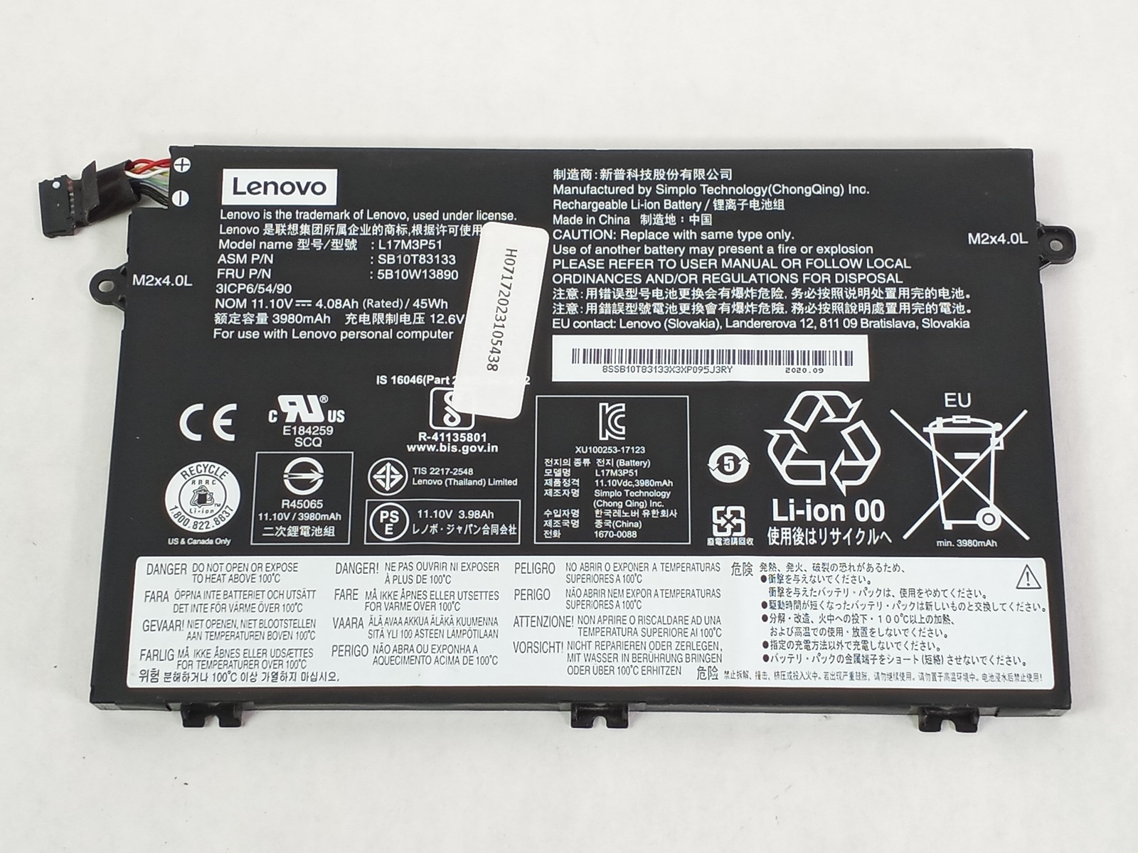 Lenovo 5B10W13890 4080mAh 3 Cell Laptop Battery for ThinkPad E480 E580