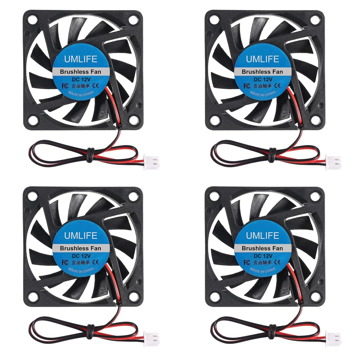 4-Pack 60Mm X 60Mm X 10Mm 6010 12V Brushless DC Cooling Fan 2Pin for DIY