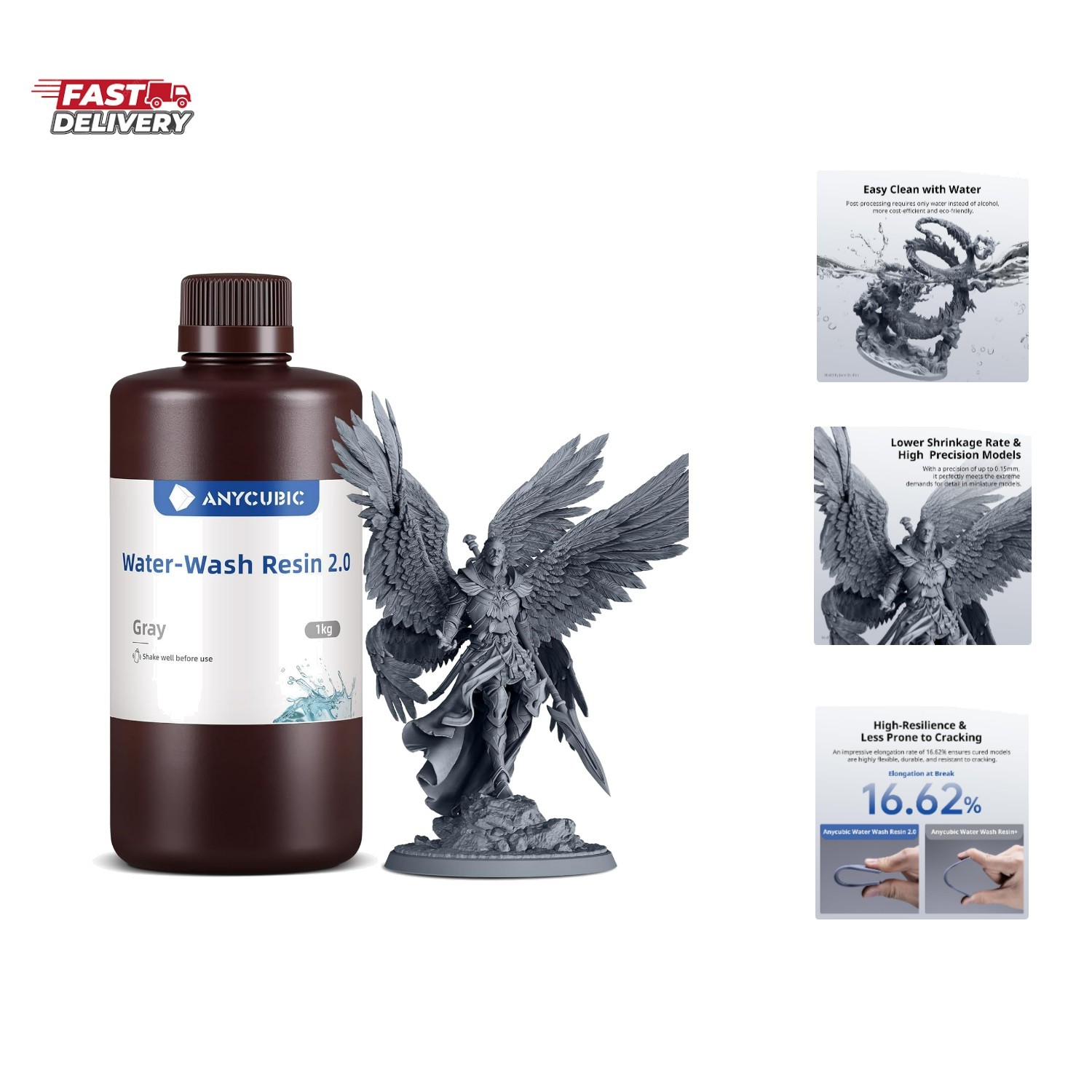 Upgraded Water Washable 3D Printer Resin 2.0, 405nm High Precision 3D Resin, ...