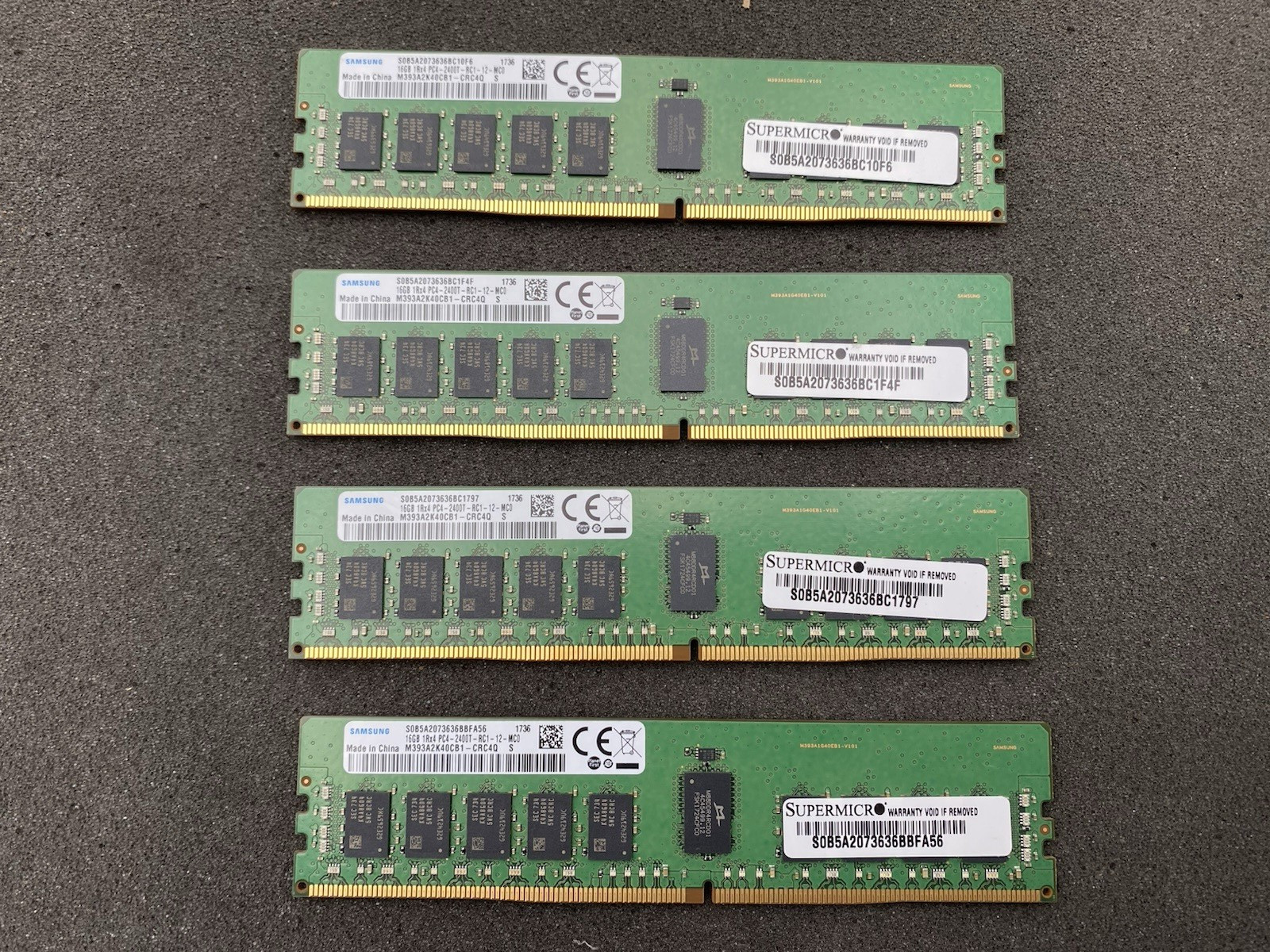 Lot of 4 SAMSUNG 16GB 1Rx4 PC4-2400T DDR4 ECC Server Memory M393A2K40CB1-CRC4Q