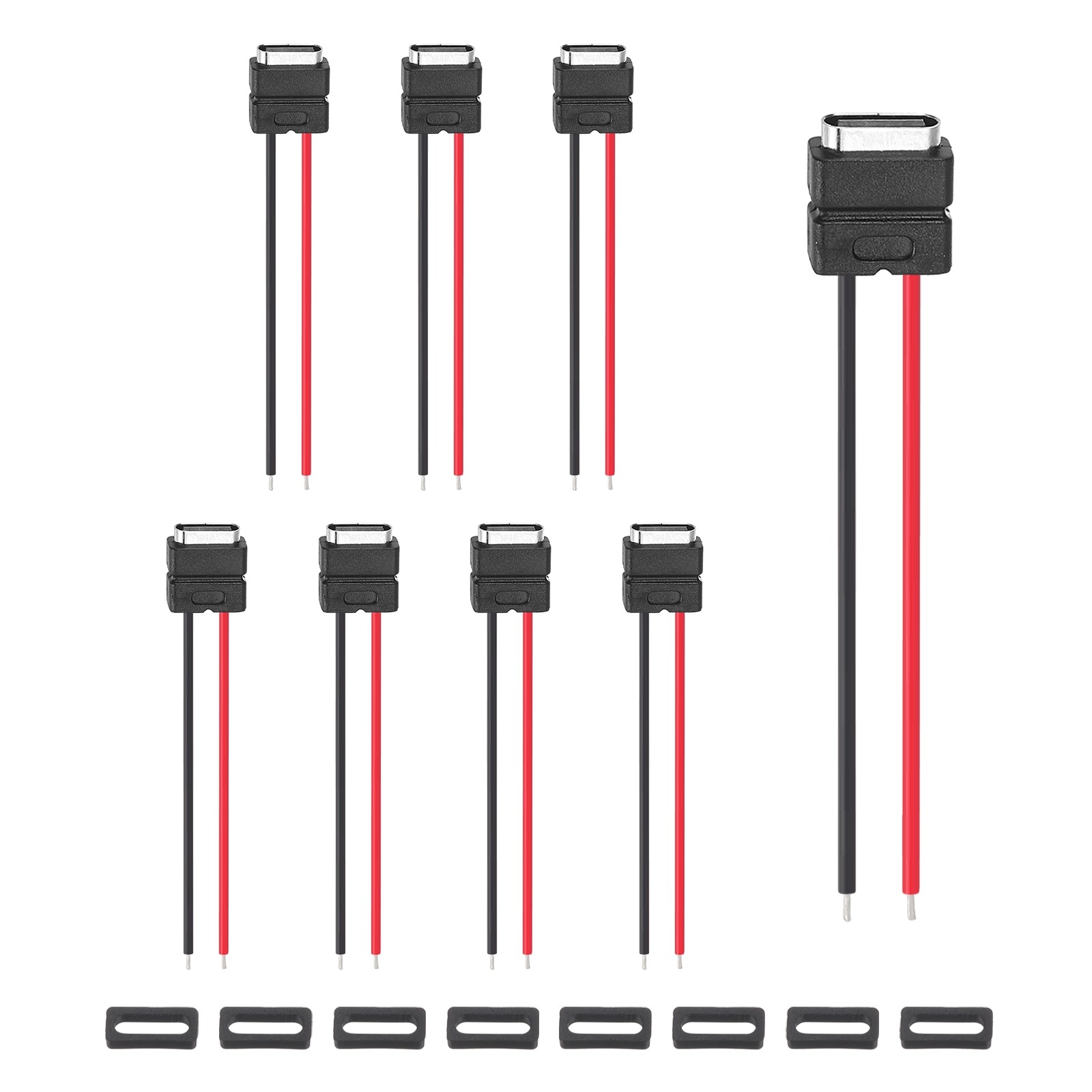 8Pcs Type-C Female USB-C Plug to 2 Pin Bare Wire Connector