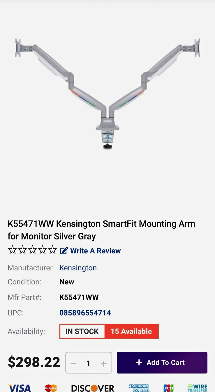 Kensington SmartFit One-Touch Dual Monitor Desk Mount 32in VESA K55471WW