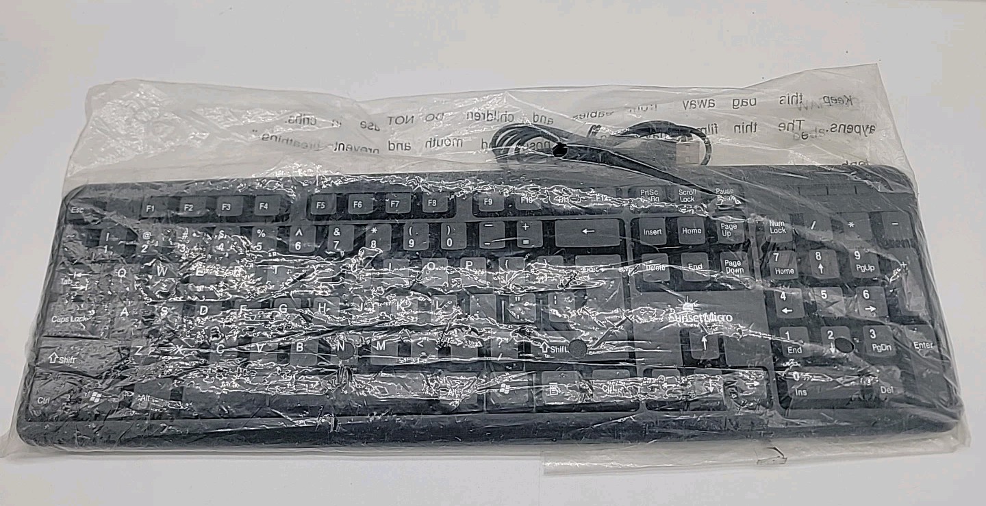 SunsetMicro SSM-Keyboard Anti-Splash Thinner Key Keyboard SSM-USB-BKBM NEW