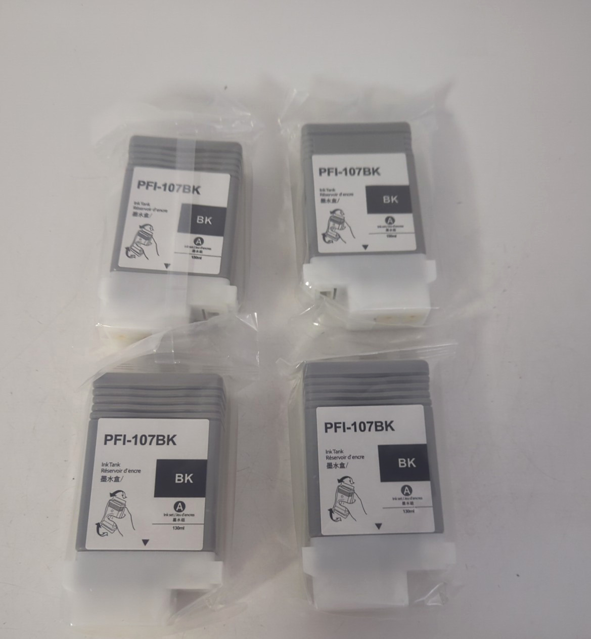 LOT OF 4 PFI-107BK BLACK INK TANK 130ml INKJET CARTRIDGE COMPATIBLE CANON