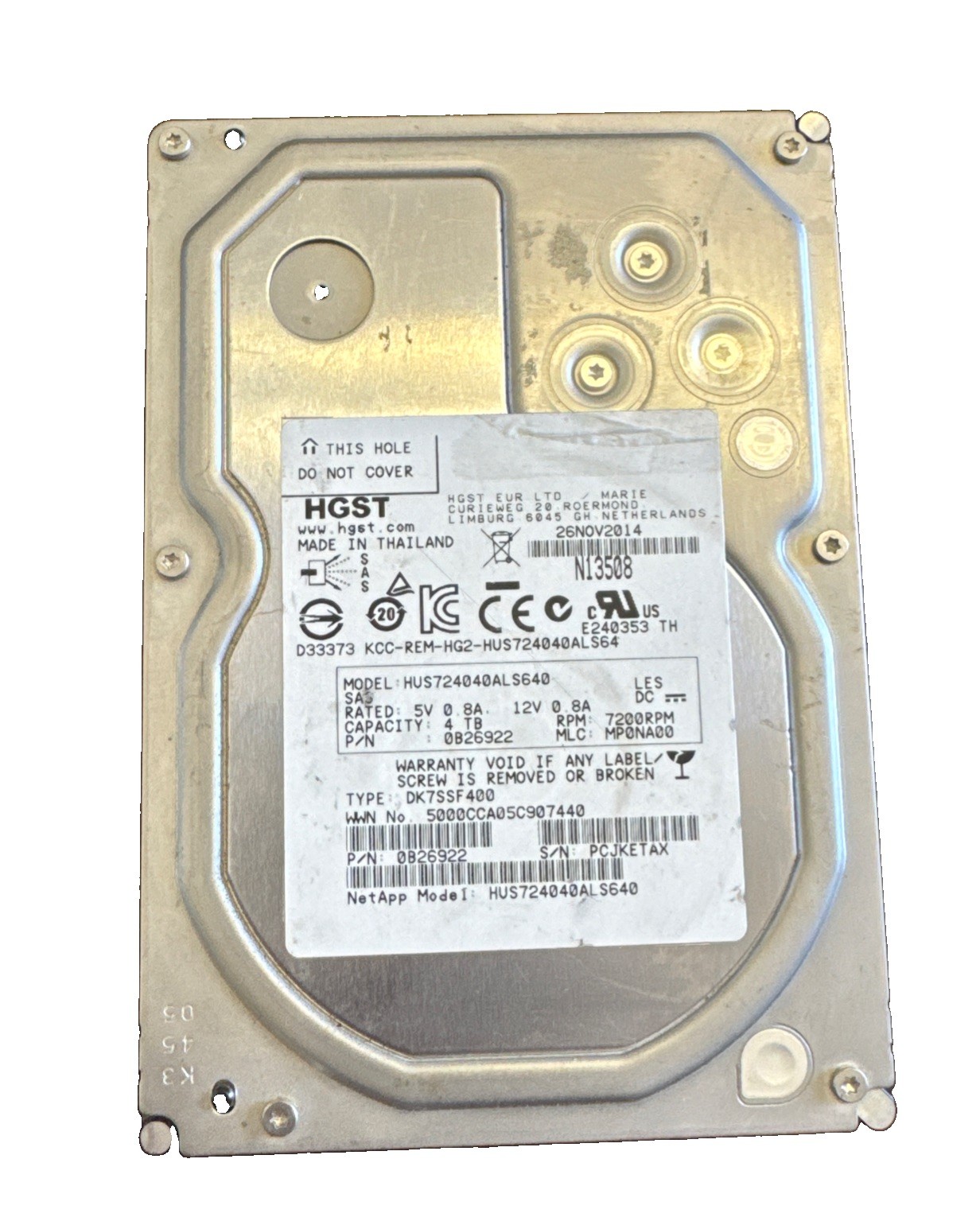 HGST HUS724040ALS640 4TB 3.5" SAS 6Gb/s 7200 RPM Hard Drive 0B26922