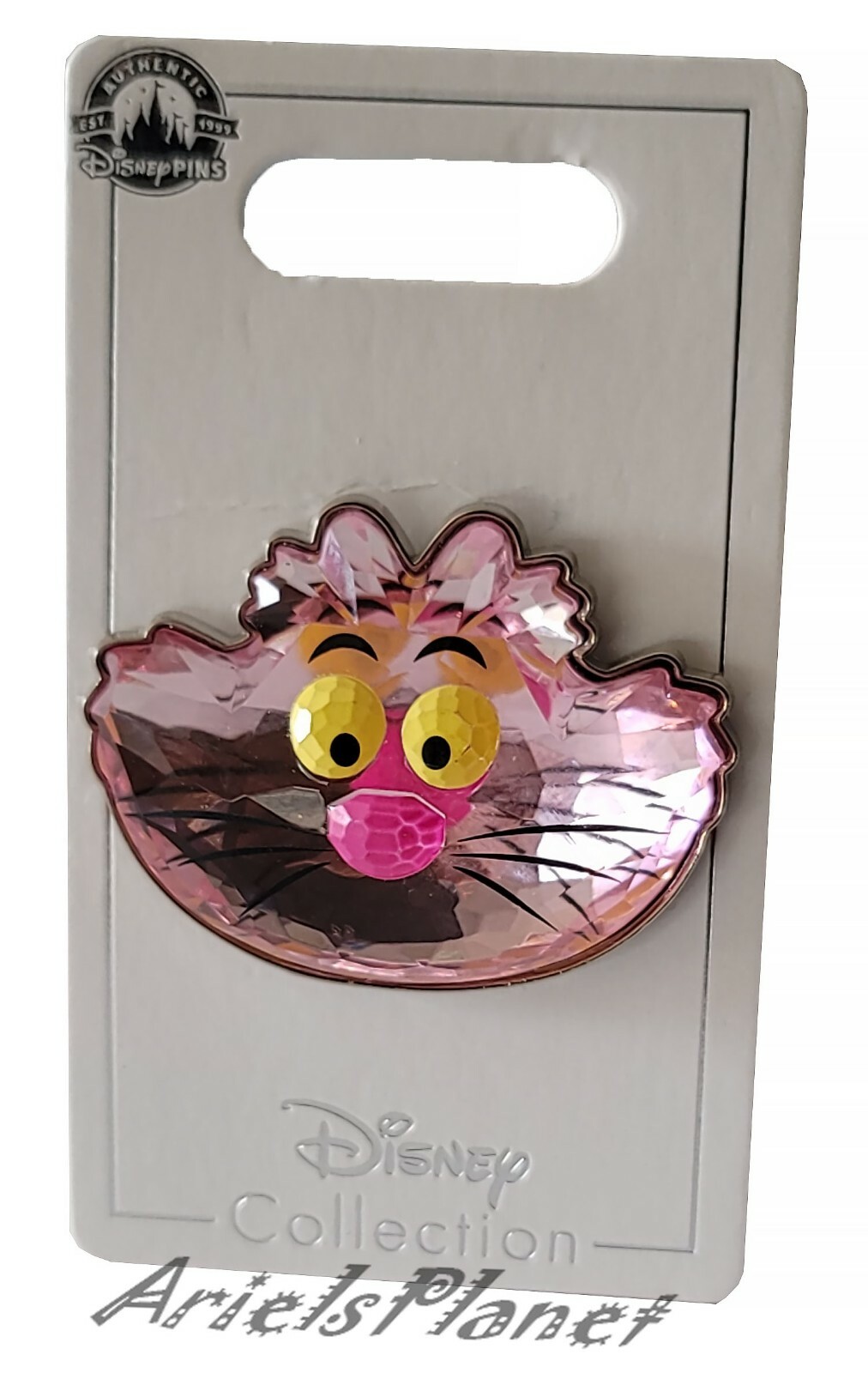 Disney Parks Cheshire Cat Face Alice in Wonderland Pink Acrylic Gem 3D Pin