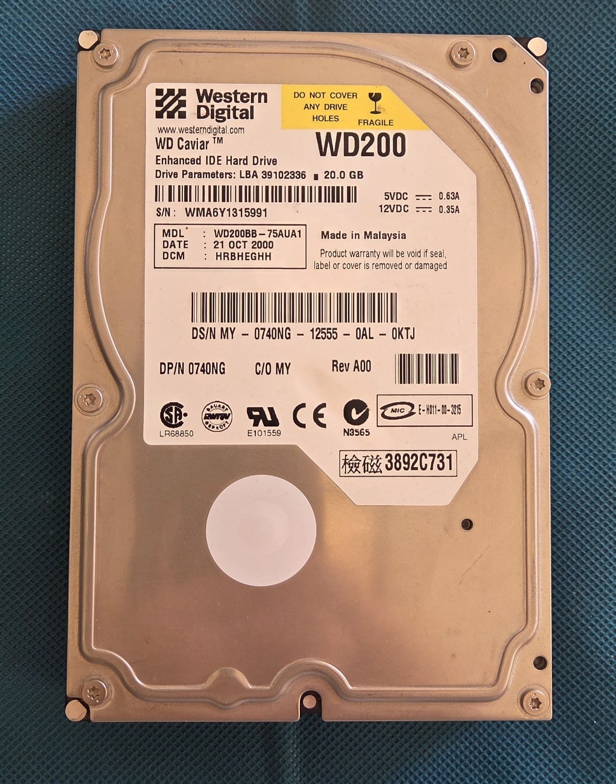 Western Digital Caviar WD200 WD200BB-75AUA1 20GB Enhanced IDE Hard Drive