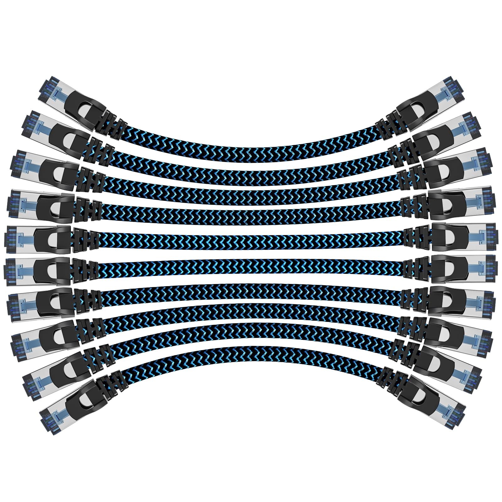 Cat 8 Ethernet Patch Cable 12ft, 10-Pack, Nylon‐Braided RJ45 Cable