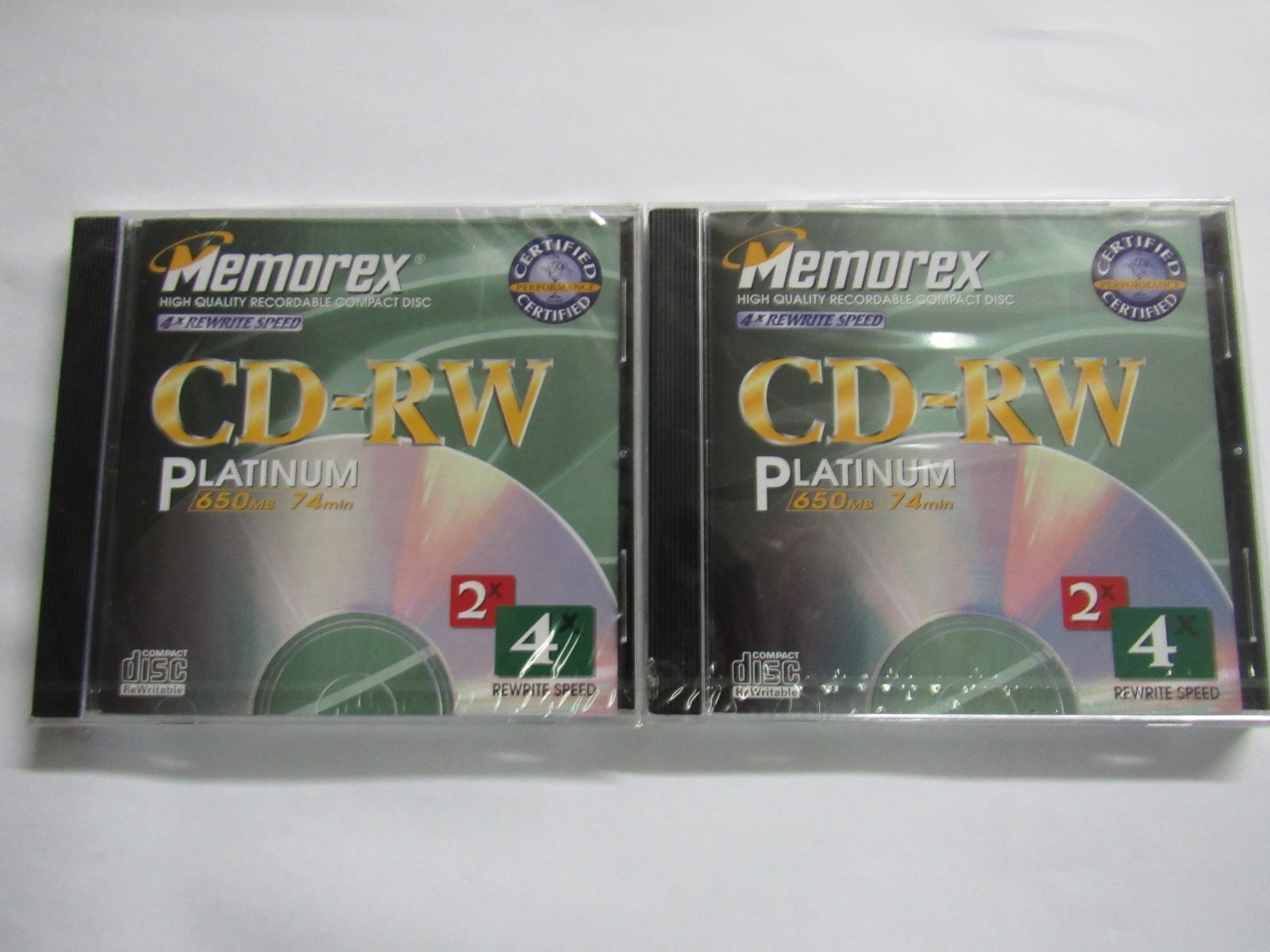 Lot of 2 NEW - Memorex CD-RW 4x Rewrite speed , 650mb, 74min  1999