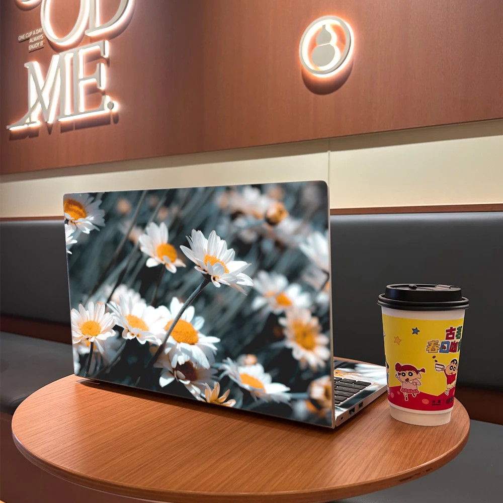 Retro Film Moody Grey Stem White Daisy Decal Floral Sticker For Laptop Skin