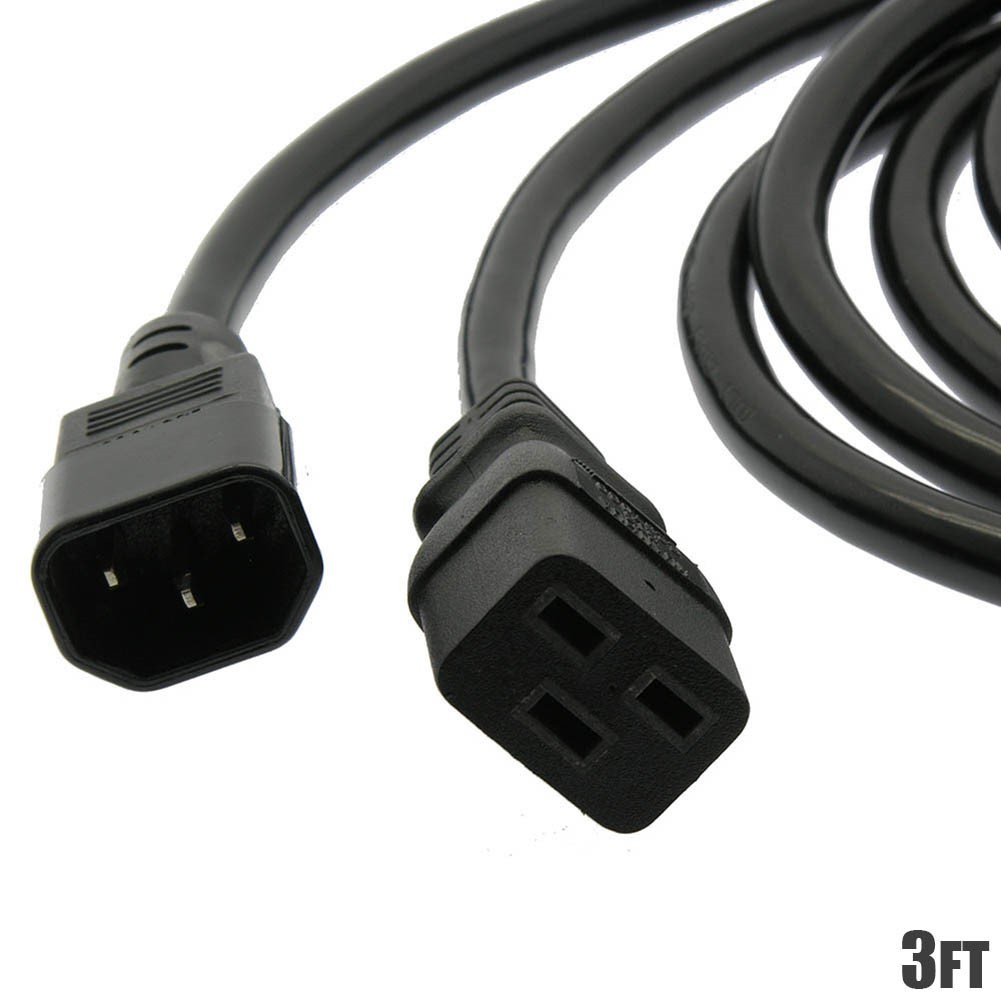 3ft C14 to C19 14/3 Gauge 3 Prong Power Adapter Cable/Cord 10Amp 125V SJT Black 