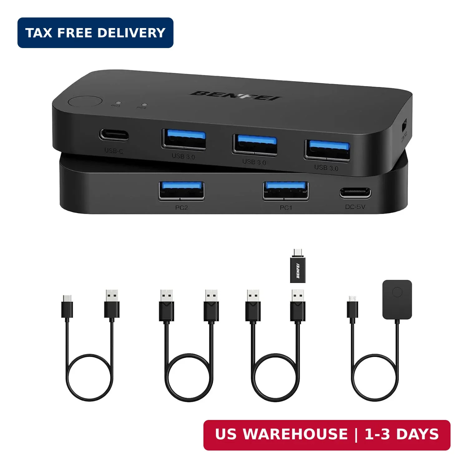 BENFEI USB 3.0 Switch, USB Switcher 2 Computers Share 3*USB 3.0 and 1*USB C with