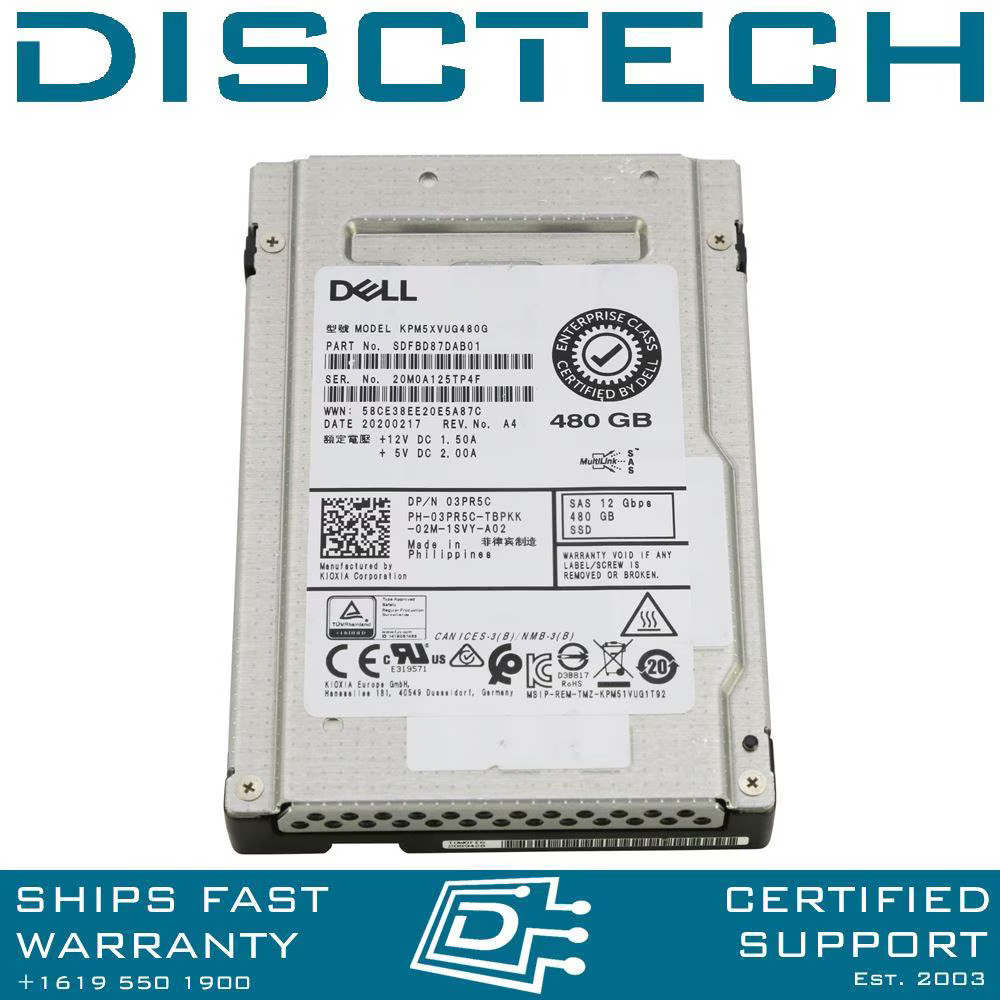 Dell 3PR5C / KIOXIA Toshiba KPM5XVUG480G SDFBD87DAB01 480GB 2.5 12Gbps Mixed Use