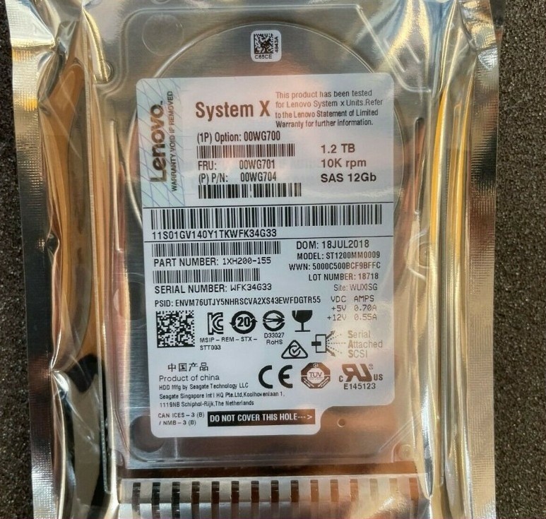 Lenovo / IBM 00WG700 00WG701 00WG704 1.2TB 12G 10K SAS 2.5" G3HS HARD DRIVE A