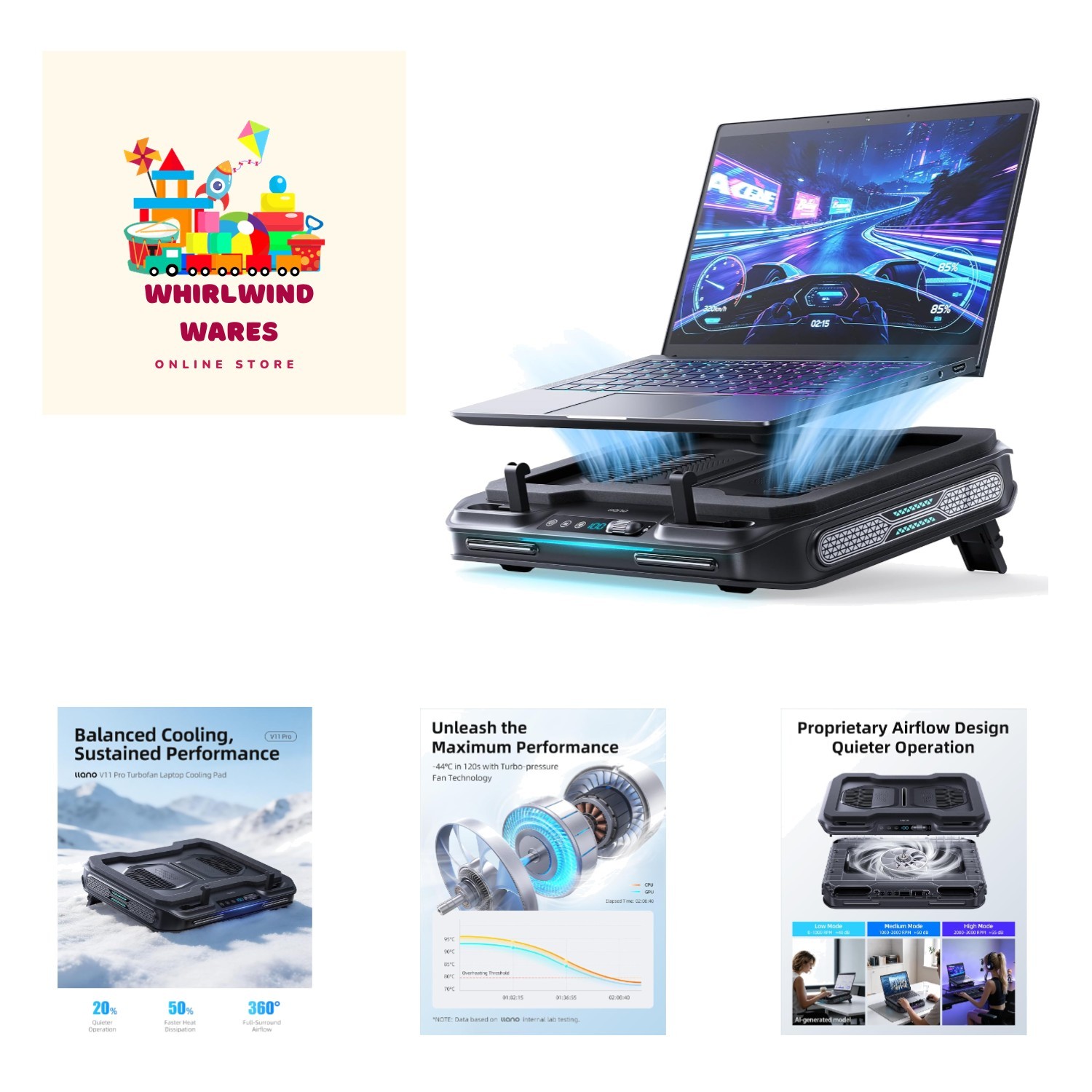 V11 Pro Laptop Cooling Pad, Gaming Laptop Cooler RGB Laptop Fan