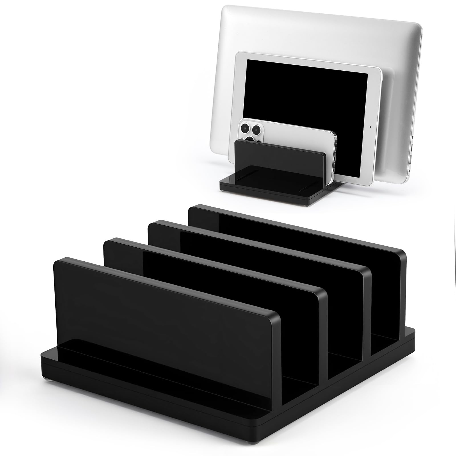 Adjustable Vertical Laptop Stand for Desk, Acrylic 3 Slot Laptop Holder Deskt...