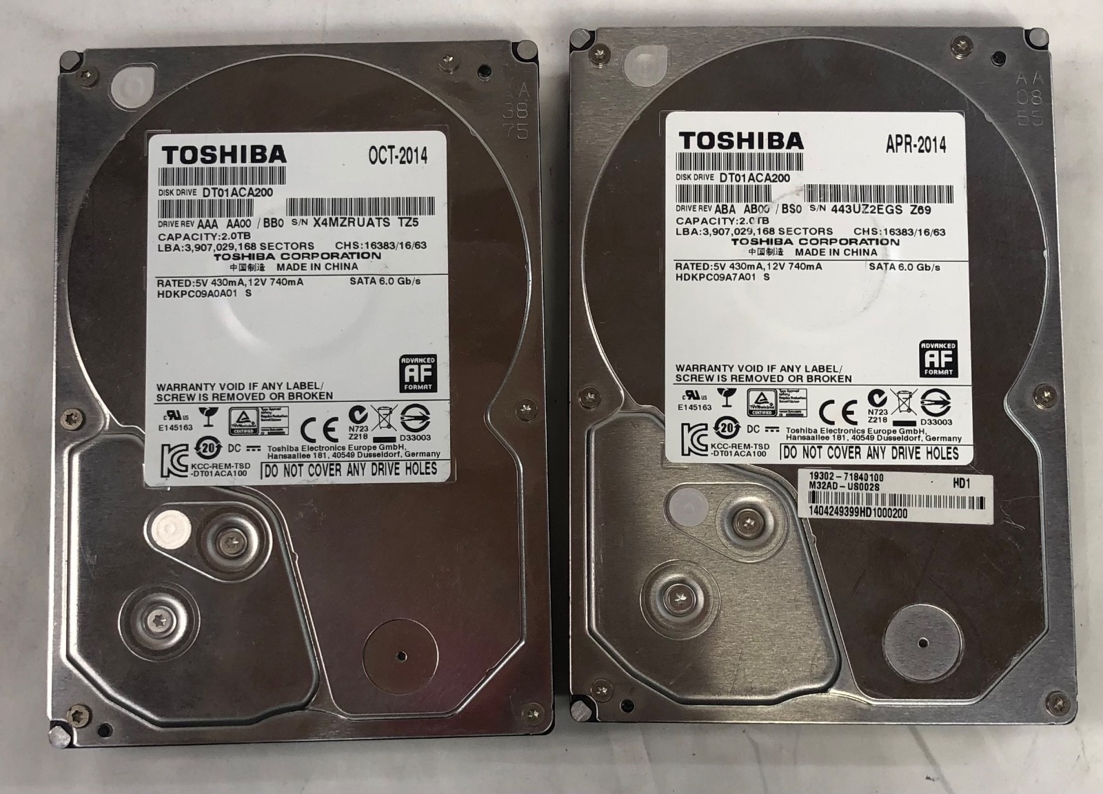 [Lot of 2] Toshiba DT01ACA200 | 2TB @7.2K | 64MB Cache | 3.5" SATAIII *CLEANED
