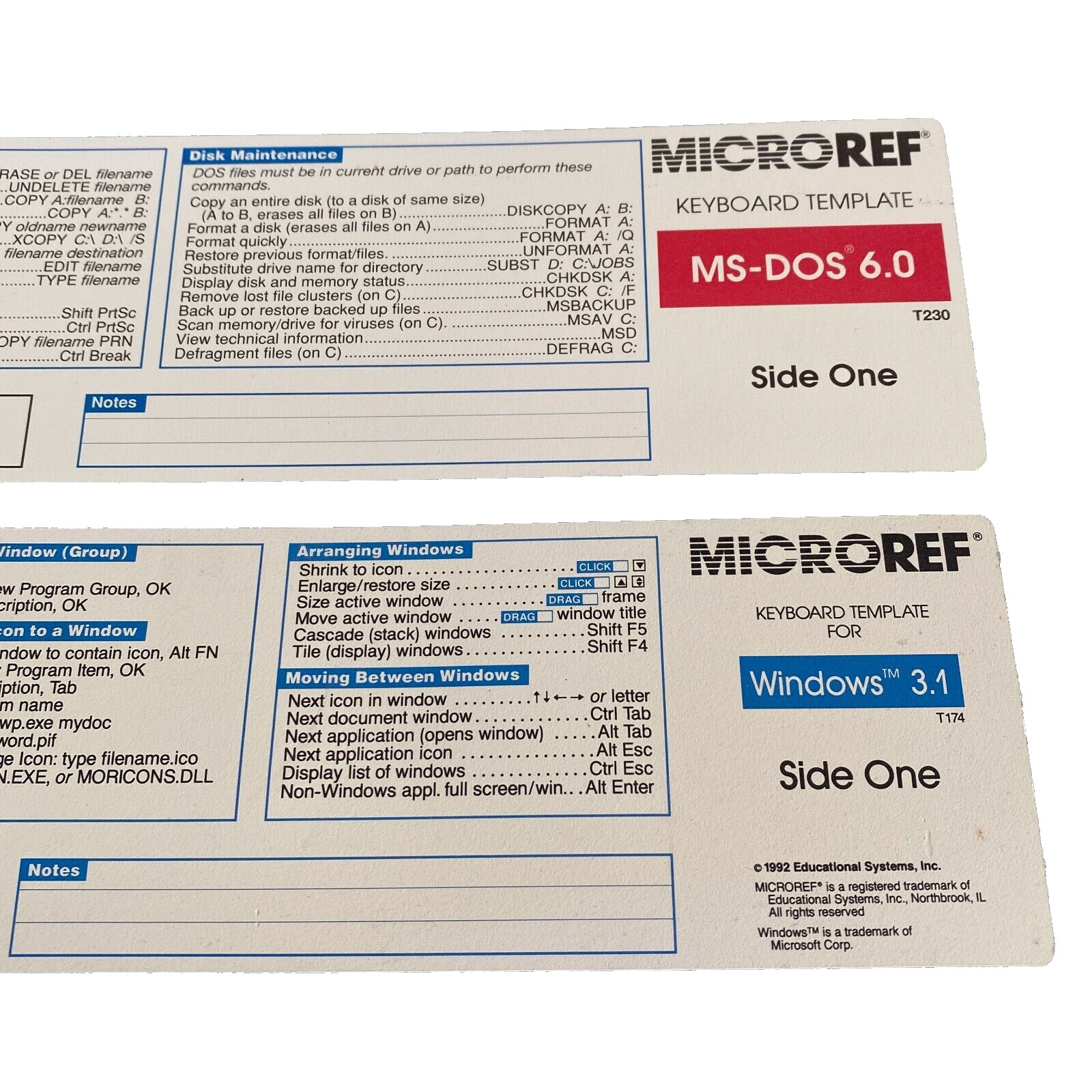 MicroRef Keyboard Template MS-DOS 6.0 Windows 3.1 Microsoft Vintage PC Computer