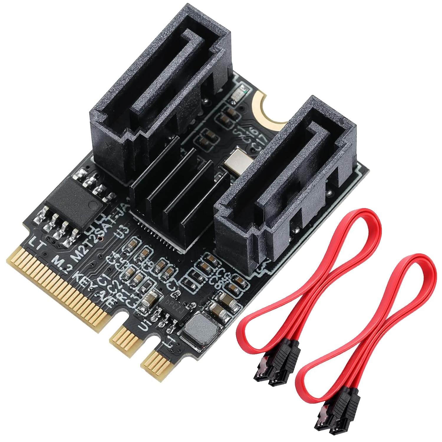 M.2A+E Key to 2 Ports SATA3.0 6G Multiplier Free Driver with 2X SATA Cables f...