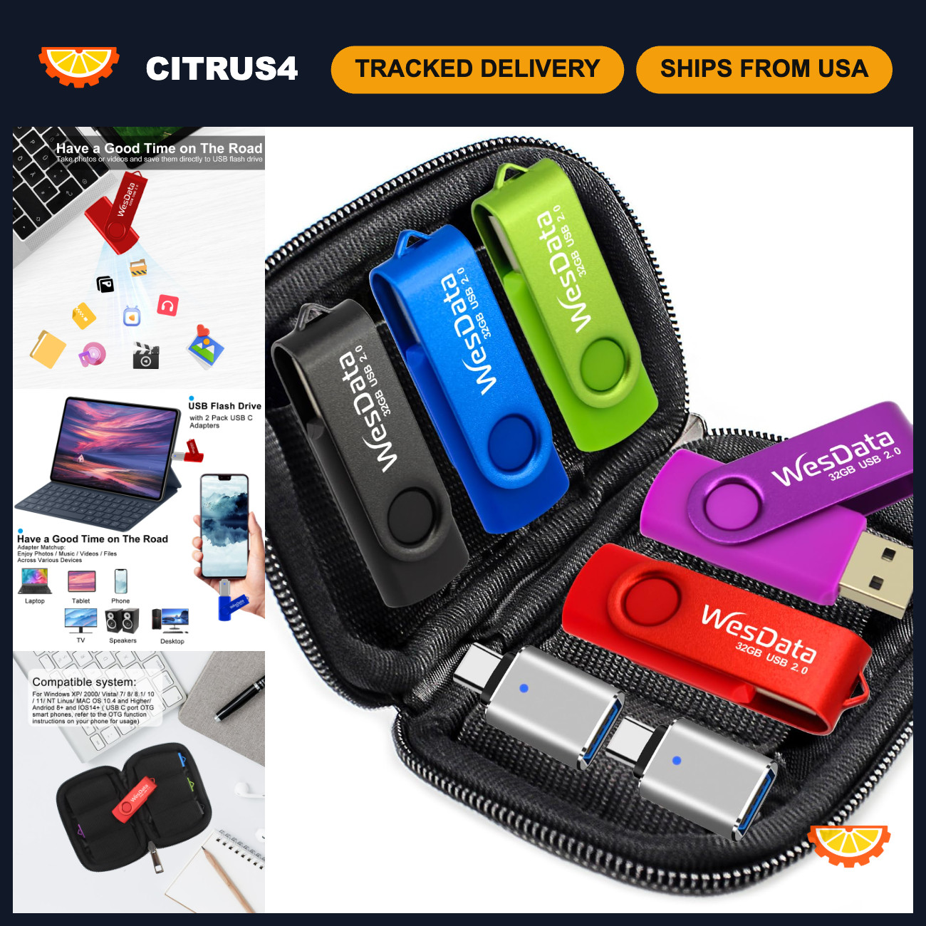 8GB USB Flash Drive 5-Pack with USB C Adapters, Thumb Drives for Laptops & Phone