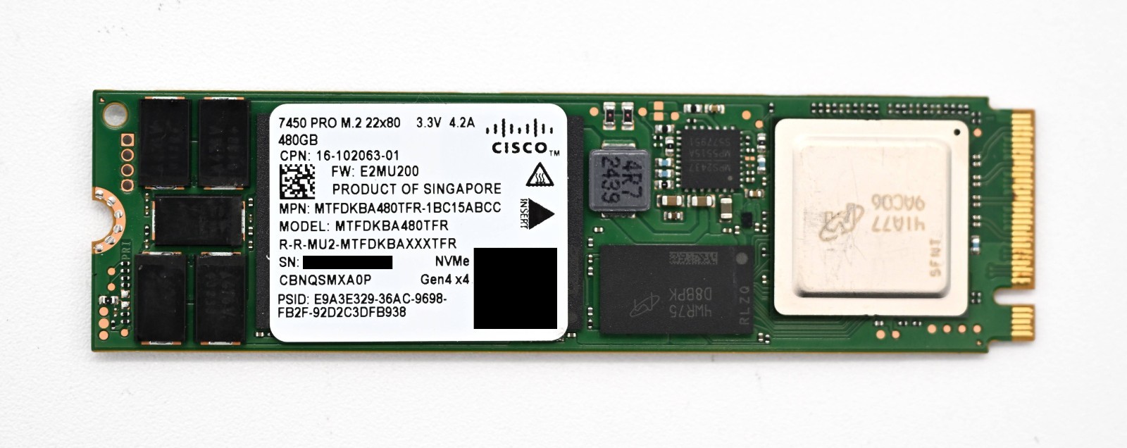 Micron 7450 Pro 480GB M.2 2280 PCIe Gen4.0x4 NVMe SED TCG OPAL SSD MTFDKBA480TFR