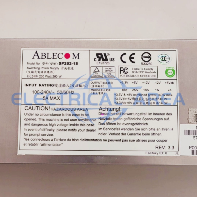 1PC NEW Supermicro ABLECOM SP262-1S 260W 1U server power supply Fast Delivery