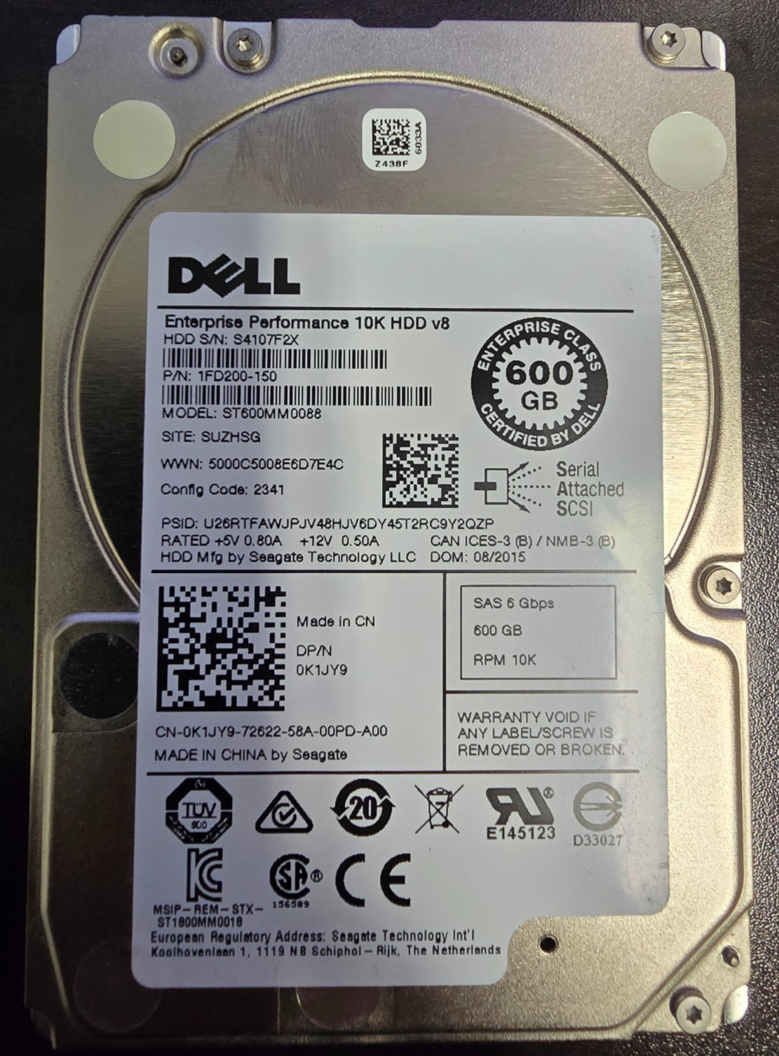 Seagate ST600MM0088 600GB 10K 2.5" SAS 6Gb/s Enterprise HDD Tested