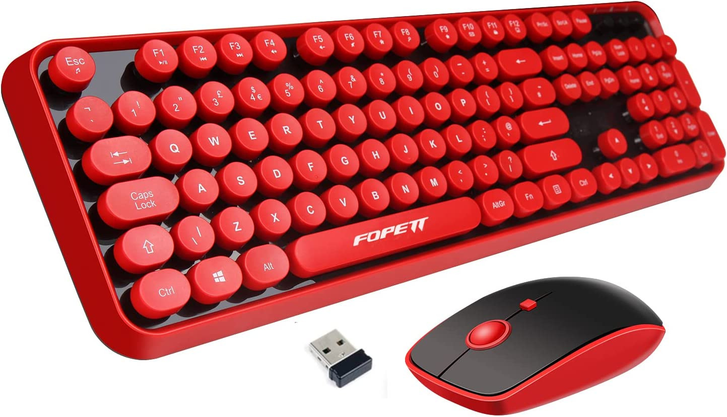 Wireless Keyboard and Mouse Combo, 104 Keys Full-Sized 2.4 Ghz round Keycap Colo