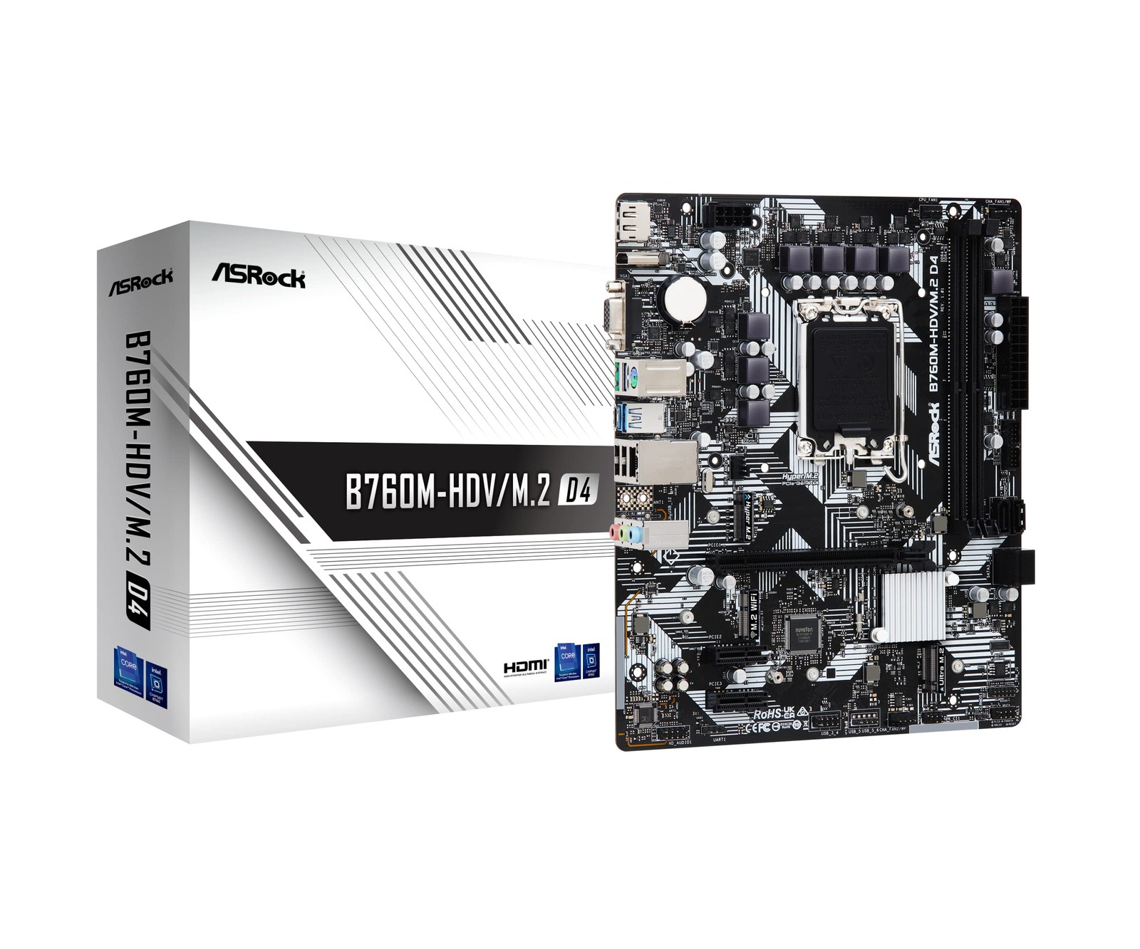 ASRock B760M-HDV/M.2 D4, Intel B760, 1700, Micro ATX, 2 DDR4, VGA, HDMI, DP, GB