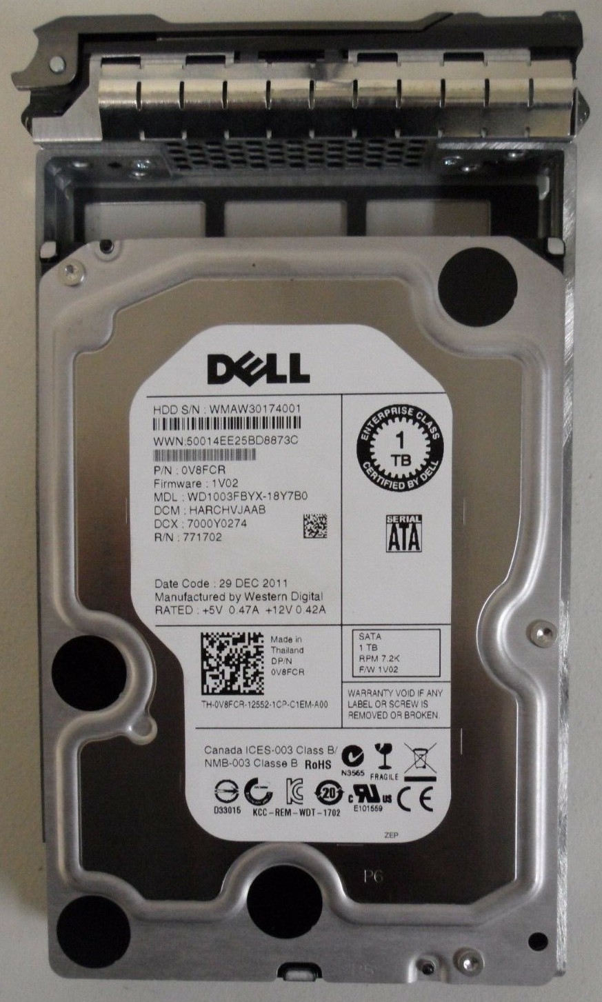 V8FCR WD1003FBYX-18Y7BO DELL 1TB 7.2K 6G LFF 3.5'' SATA HDD  R710 R720 R720XD