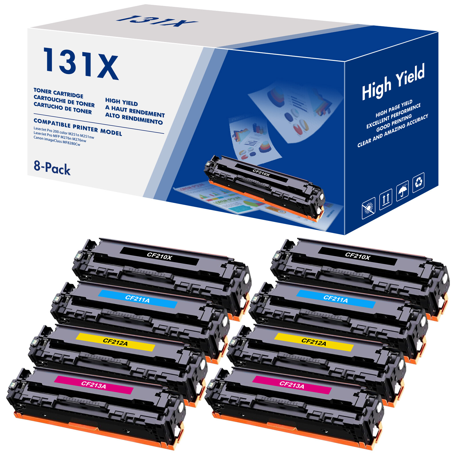 8PK CF210X Toner Cartridge Compatible With HP 131X LaserJet MFP M276n M276nw