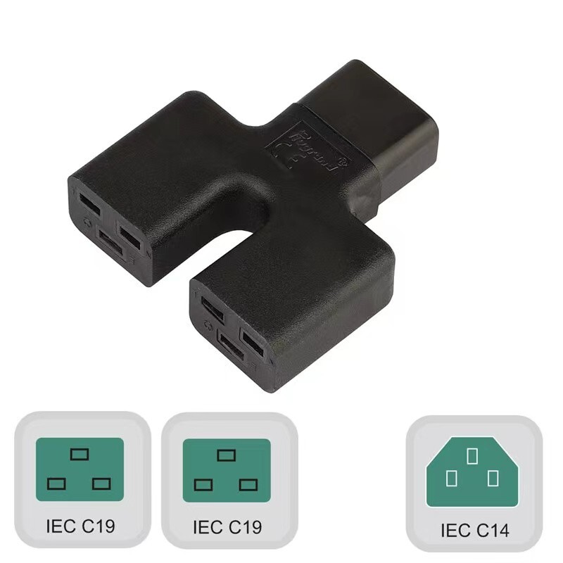 (2PACK)IEC 320 C14 Male to Dual 2*C19 Female Power Adapter  Male to 16A 20A UPS
