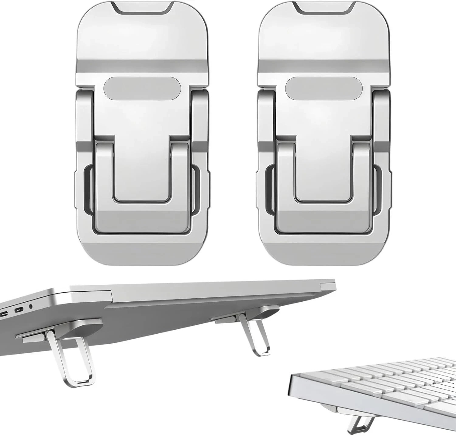 2 Pcs Zinc Alloy Foldable Laptop Stands, Portable Computer Keyboard Riser Feet w