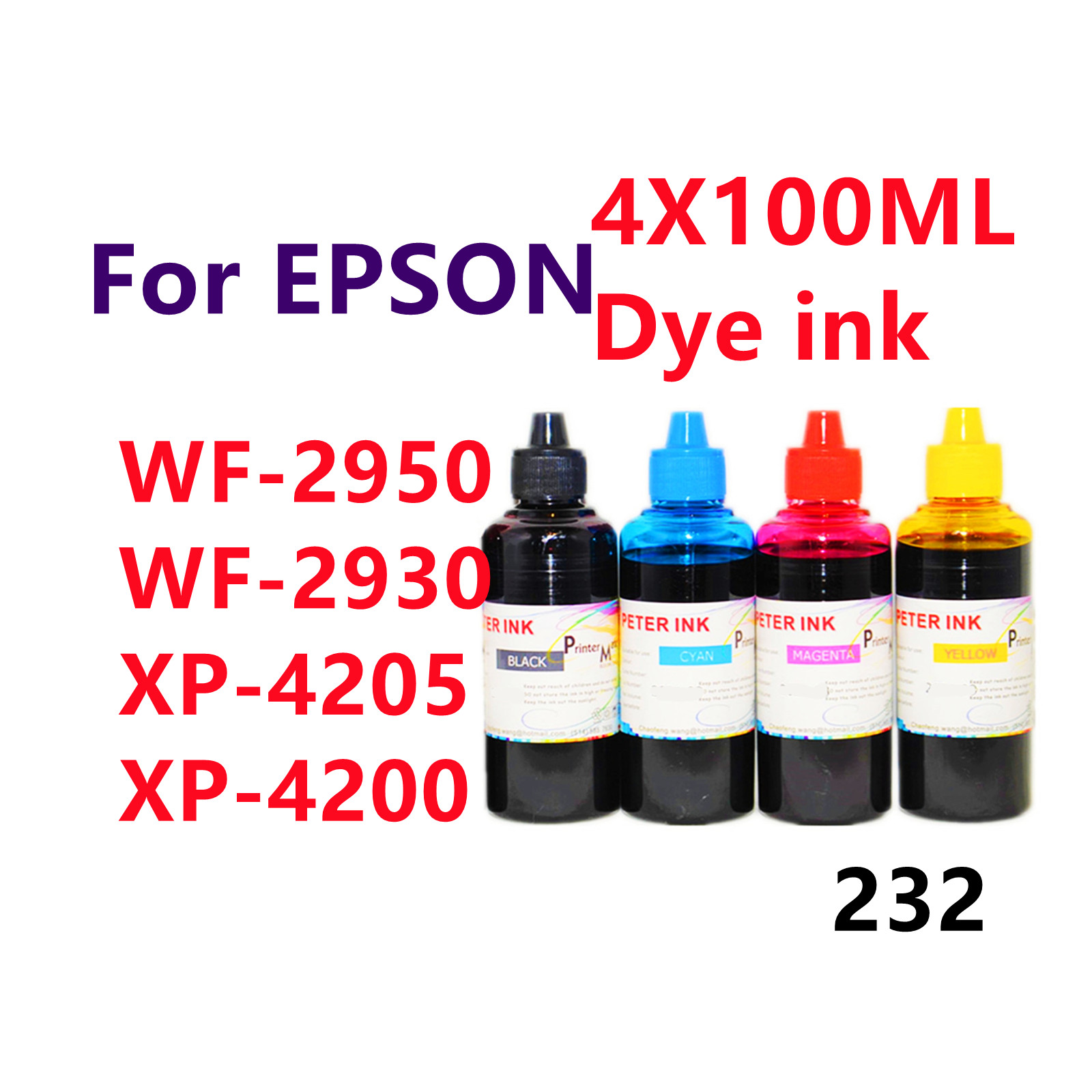 Premium Dye Ink bottles for WF2930 WF2950 XP4200 XP4205 T232 232 cartridge