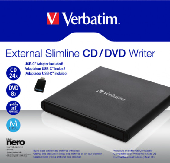 NEW Verbatim 98938 External Slimline CD DVD Writer Optical Drive USB