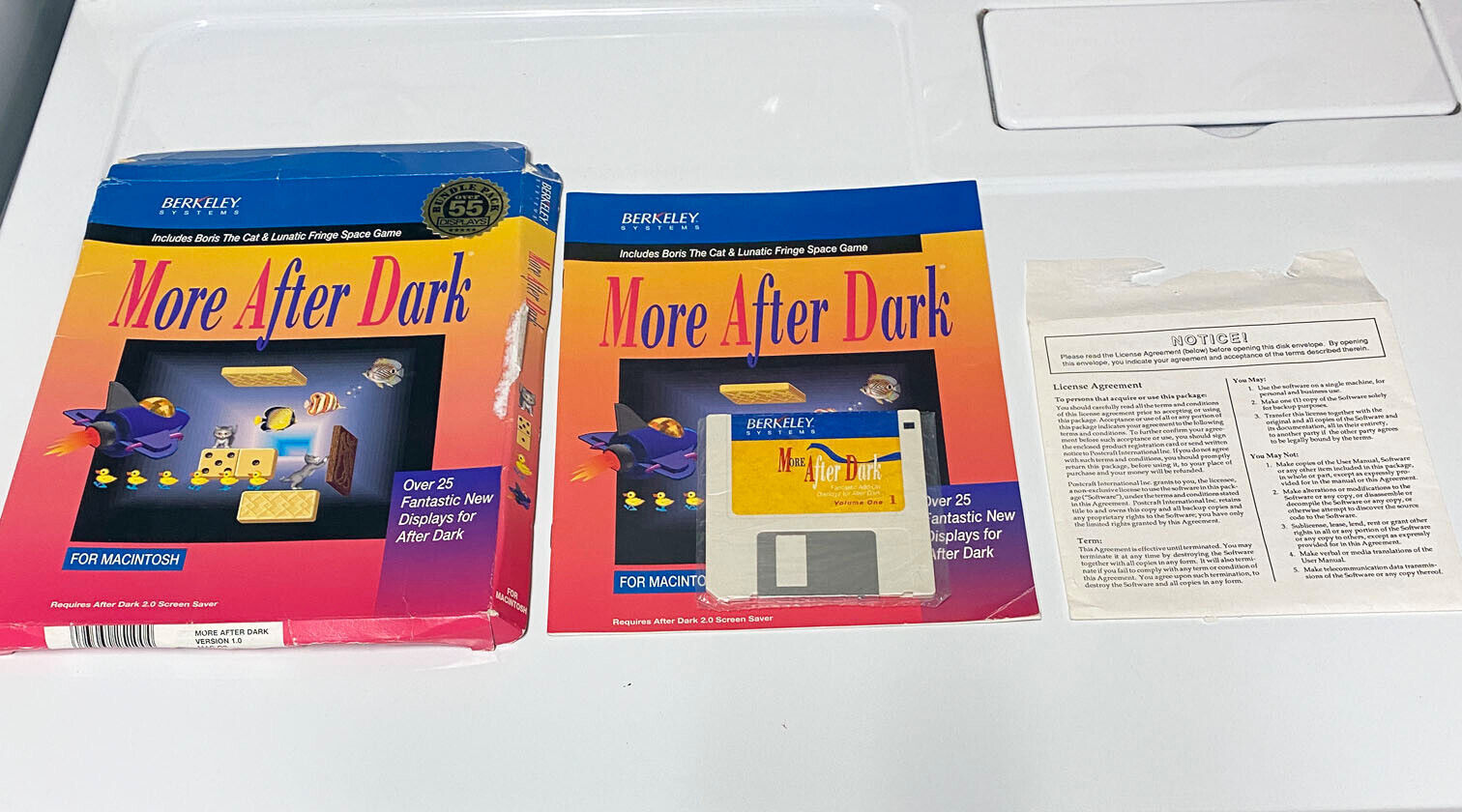 Vintage 1991 Berkeley More After Dark Mac Vintage Screen Saver Disk Box Manual